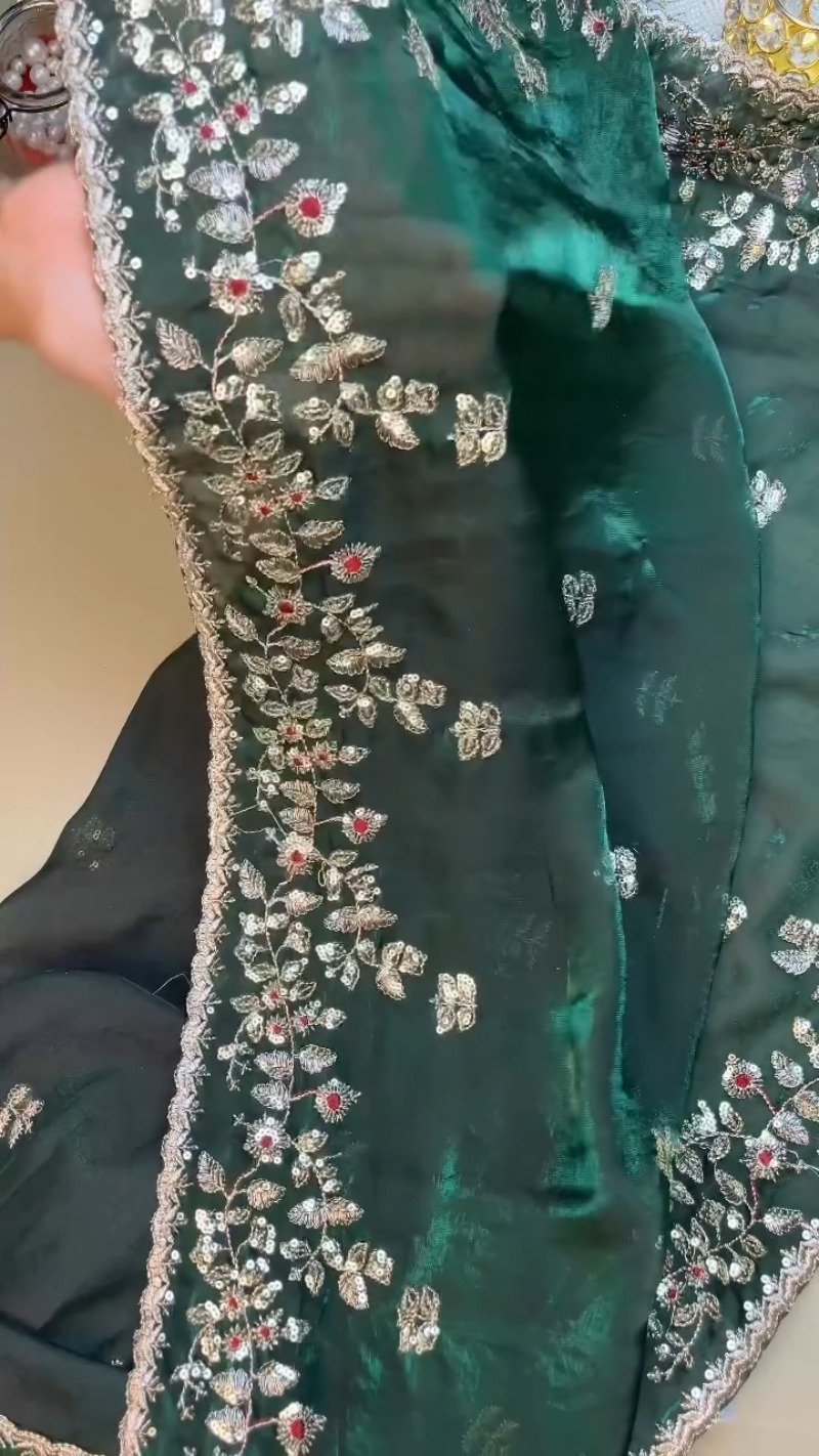Midnight Emerald Embroidered Silk Blouse – A Timeless Ethnic Essential - Image 6
