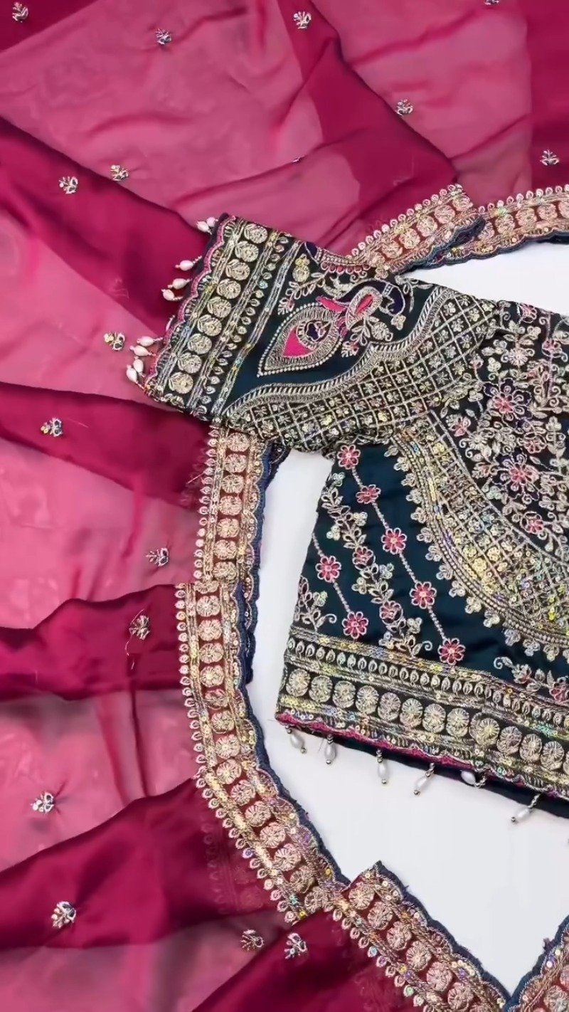 Opulent Velvet & Organza Embroidered Saree Set – Available in Majestic Plum & Royal Burgundy - Image 8