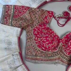 Opulent Ivory & Crimson Handloom Silk Saree Set with Embellished Blouse – Available in Ivory & Crimson