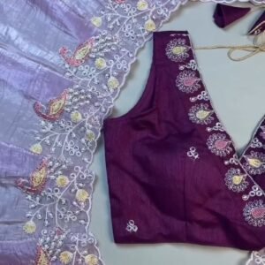 Lilac Organza Saree with Deep Plum Embroidered Blouse – Available in Lavender & Plum