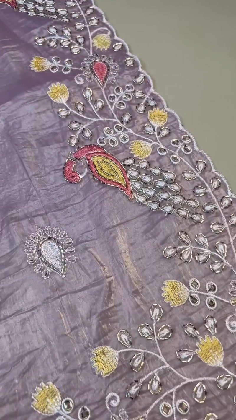 Lilac Organza Saree with Deep Plum Embroidered Blouse – Available in Lavender & Plum - Image 6
