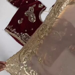 Opulent Paisley Embellished Saree Ensemble – Available in Crimson & Deep Plum