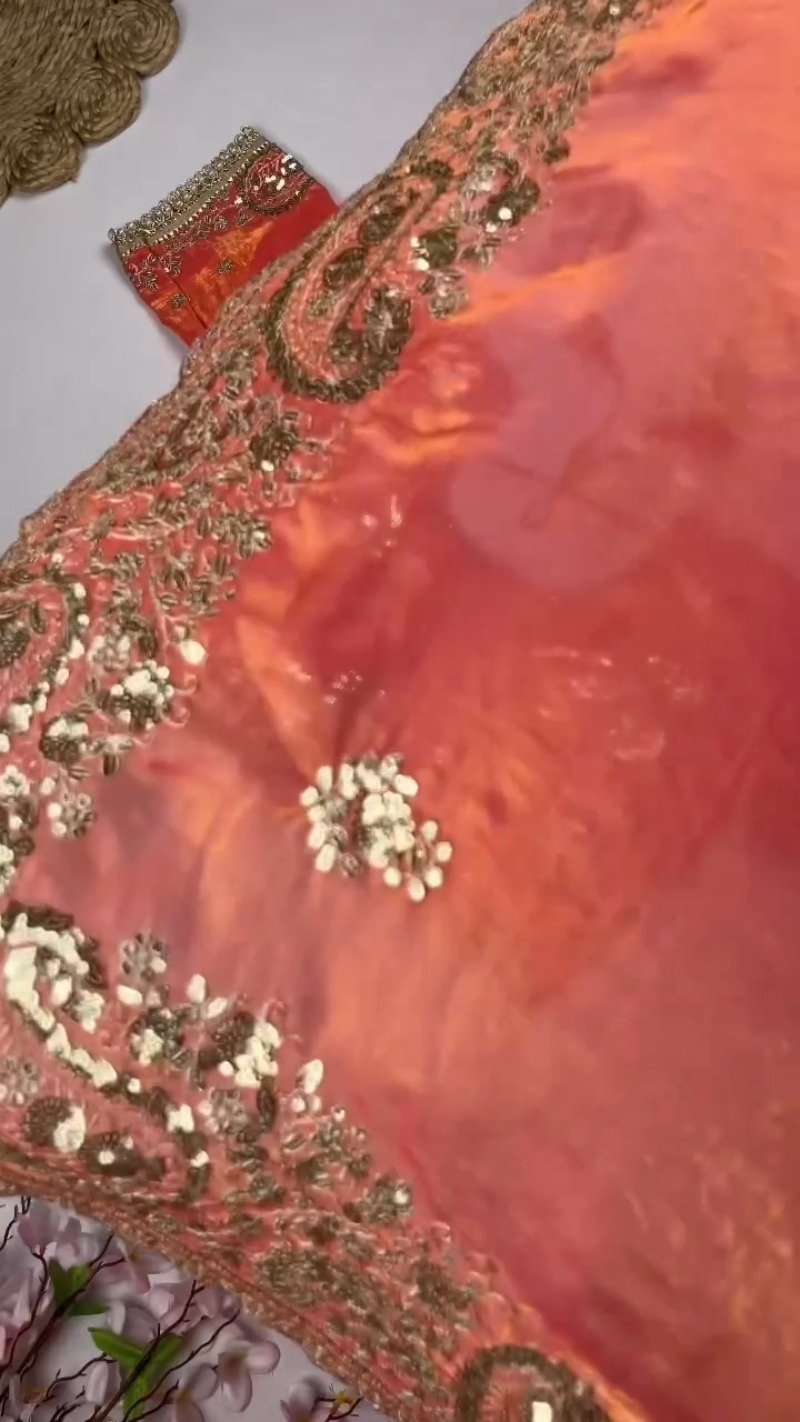 Opulent Paisley Embellished Saree Ensemble – Available in Crimson & Deep Plum - Image 8