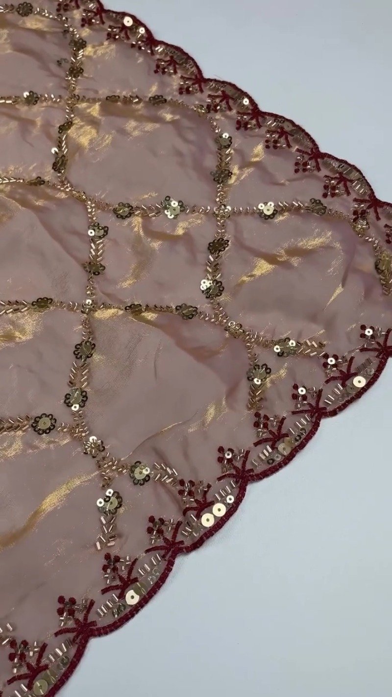 Embroidered Velvet & Organza Co-ord Set with Sequin Detailing – Available in Maroon & Dusty Pink - Image 3