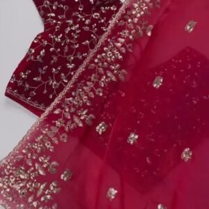 Elegant Embellished Chiffon Saree with Sequin-Work Blouse – Available in Ivory & Deep Crimson