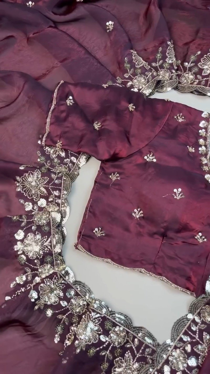 Royal Maroon Embellished Silk Saree with Matching Embroidered Blouse