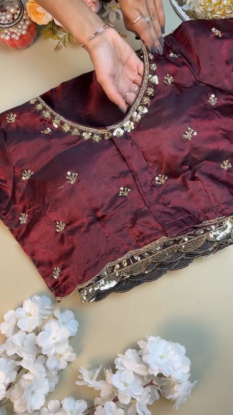 Royal Maroon Embellished Silk Saree with Matching Embroidered Blouse - Image 2