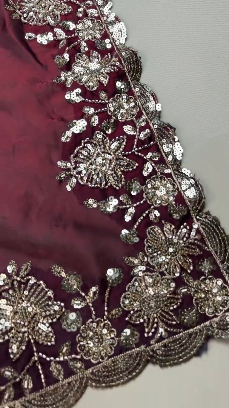 Royal Maroon Embellished Silk Saree with Matching Embroidered Blouse - Image 4
