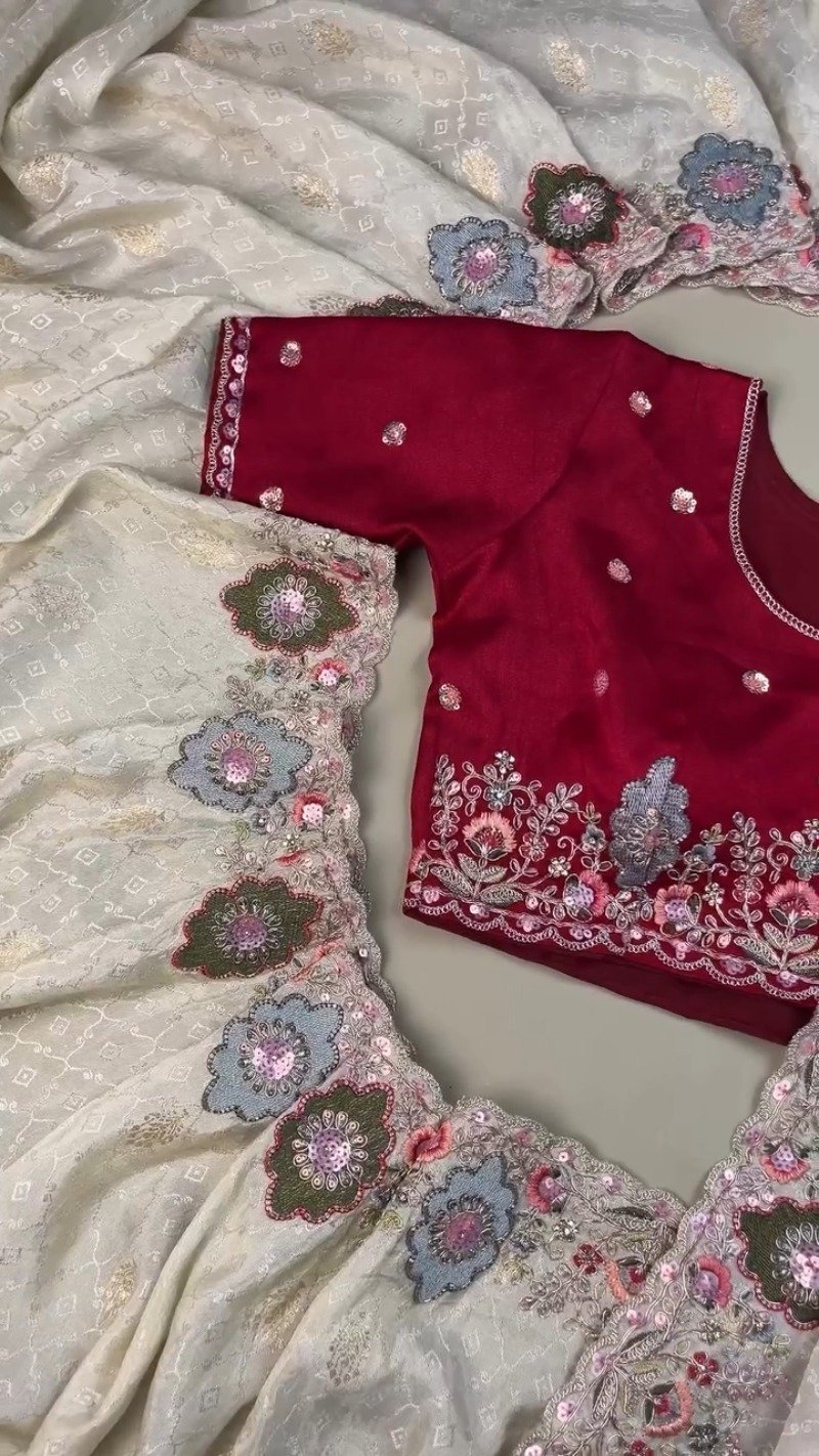 Opulent Floral Embroidered Ethnic Suit Set – Available in Deep Crimson & Classic Ivory