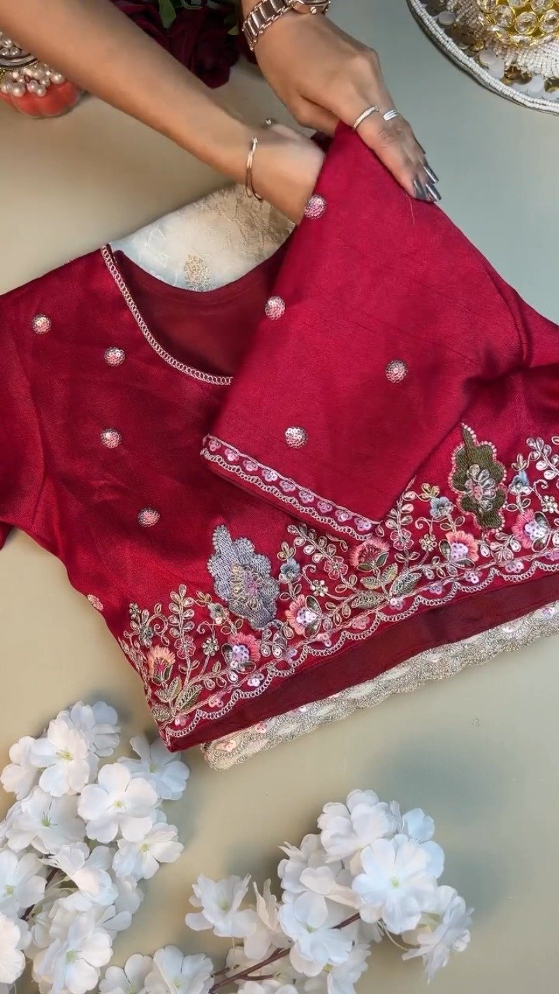 Opulent Floral Embroidered Ethnic Suit Set – Available in Deep Crimson & Classic Ivory - Image 3