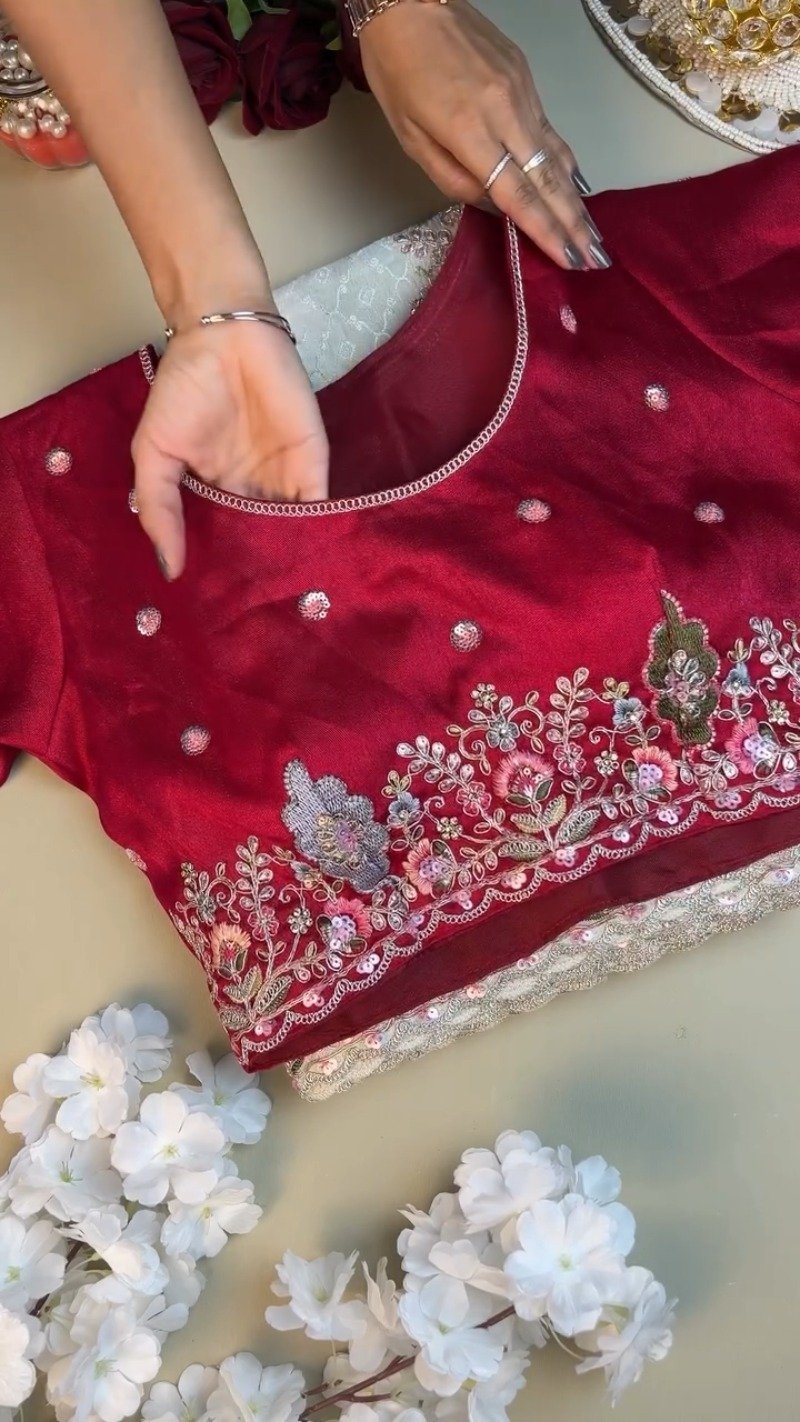 Opulent Floral Embroidered Ethnic Suit Set – Available in Deep Crimson & Classic Ivory - Image 4