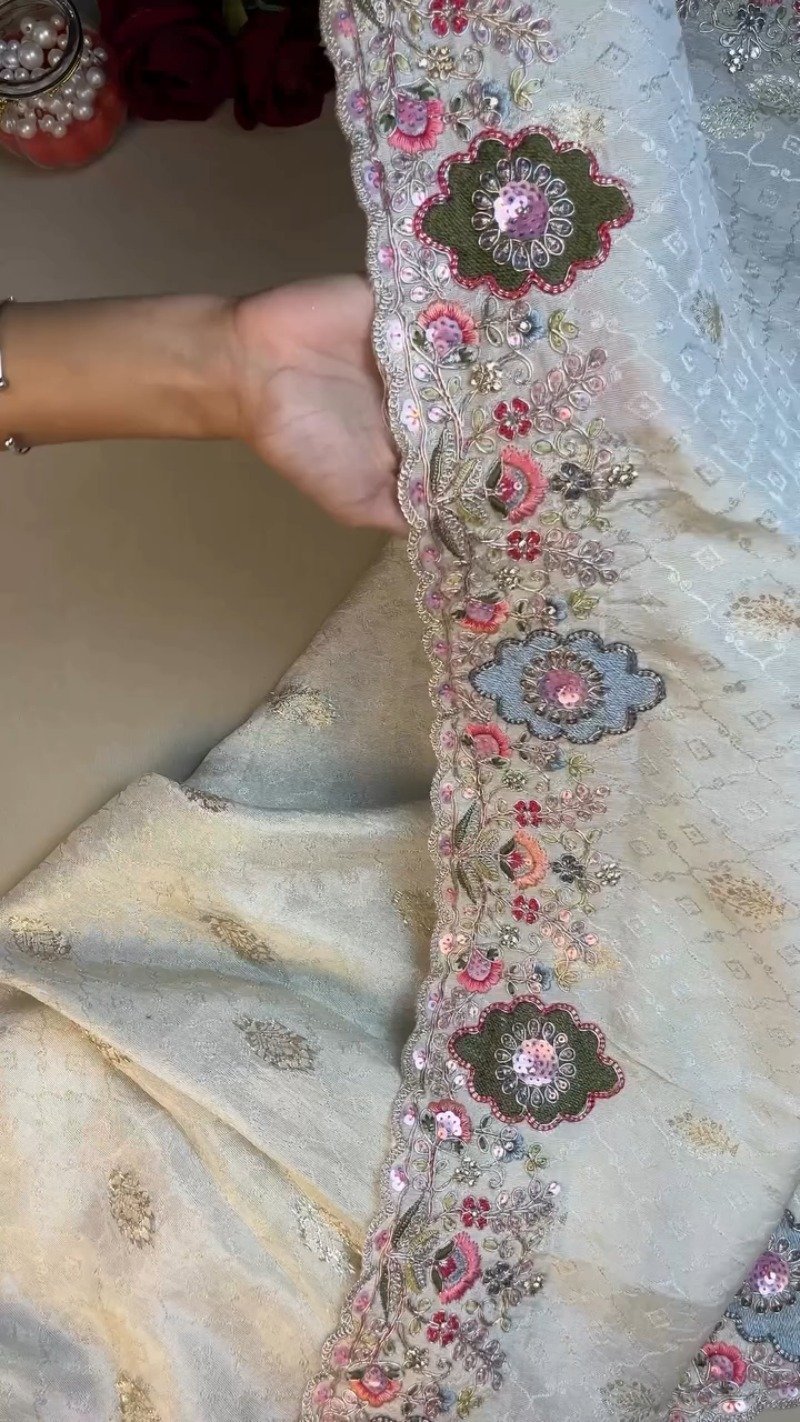 Opulent Floral Embroidered Ethnic Suit Set – Available in Deep Crimson & Classic Ivory - Image 6