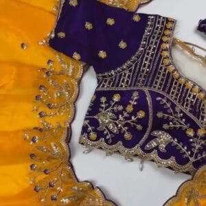 Opulent Hand-Embroidered Zardosi Silk Saree Set – Available in Crimson Red, Royal Purple, and Emerald Teal
