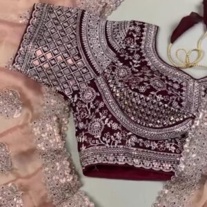 Regal Maroon & Blush Pink Hand-Embroidered Saree Set – Available in Maroon & Blush Pink