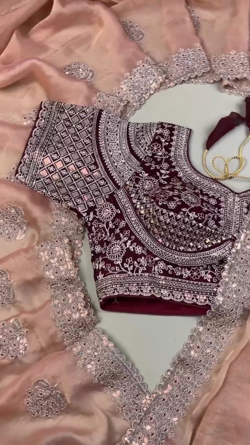 Regal Maroon & Blush Pink Hand-Embroidered Saree Set – Available in Maroon & Blush Pink