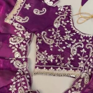 Royal Purple Organza Saree & Embroidered Blouse Set
