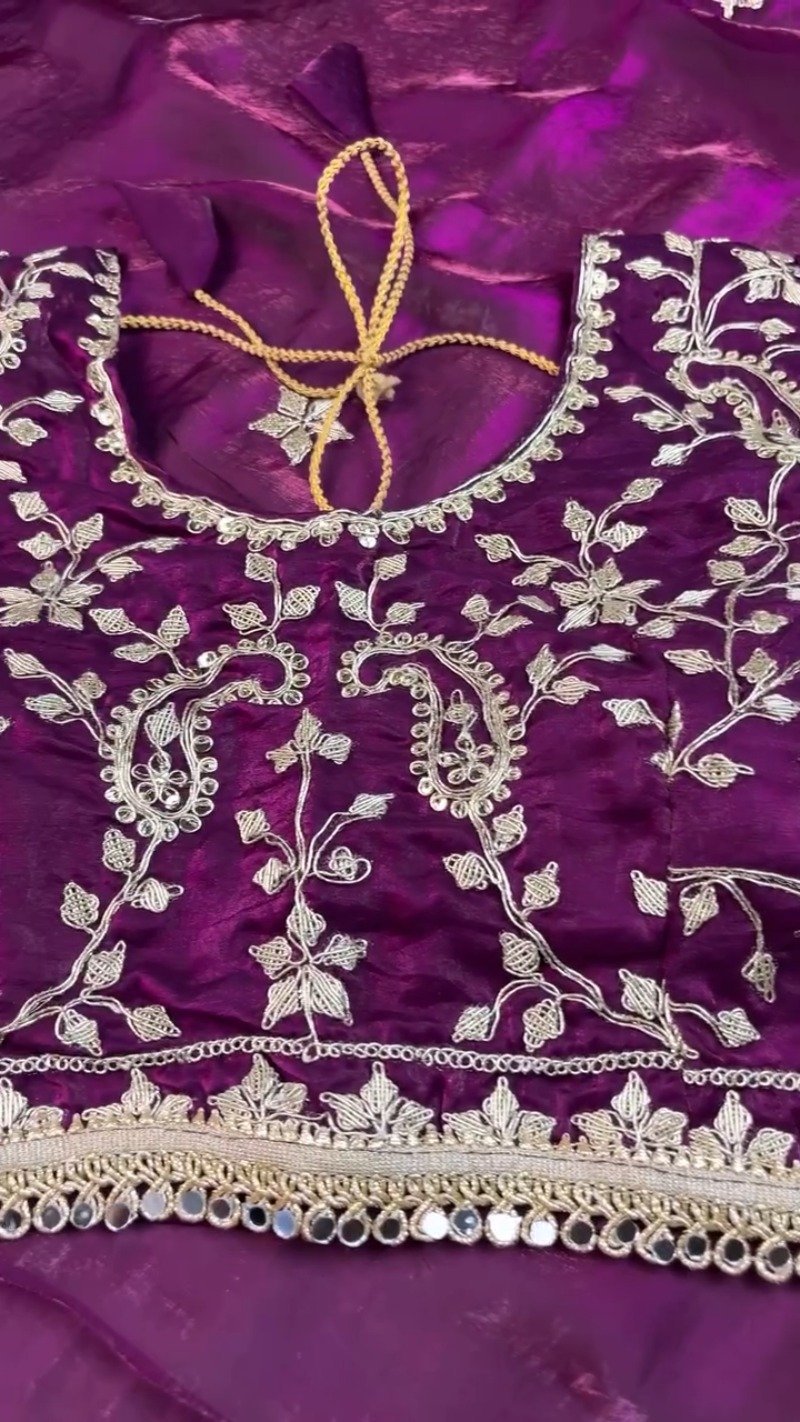 Royal Purple Organza Saree & Embroidered Blouse Set - Image 5