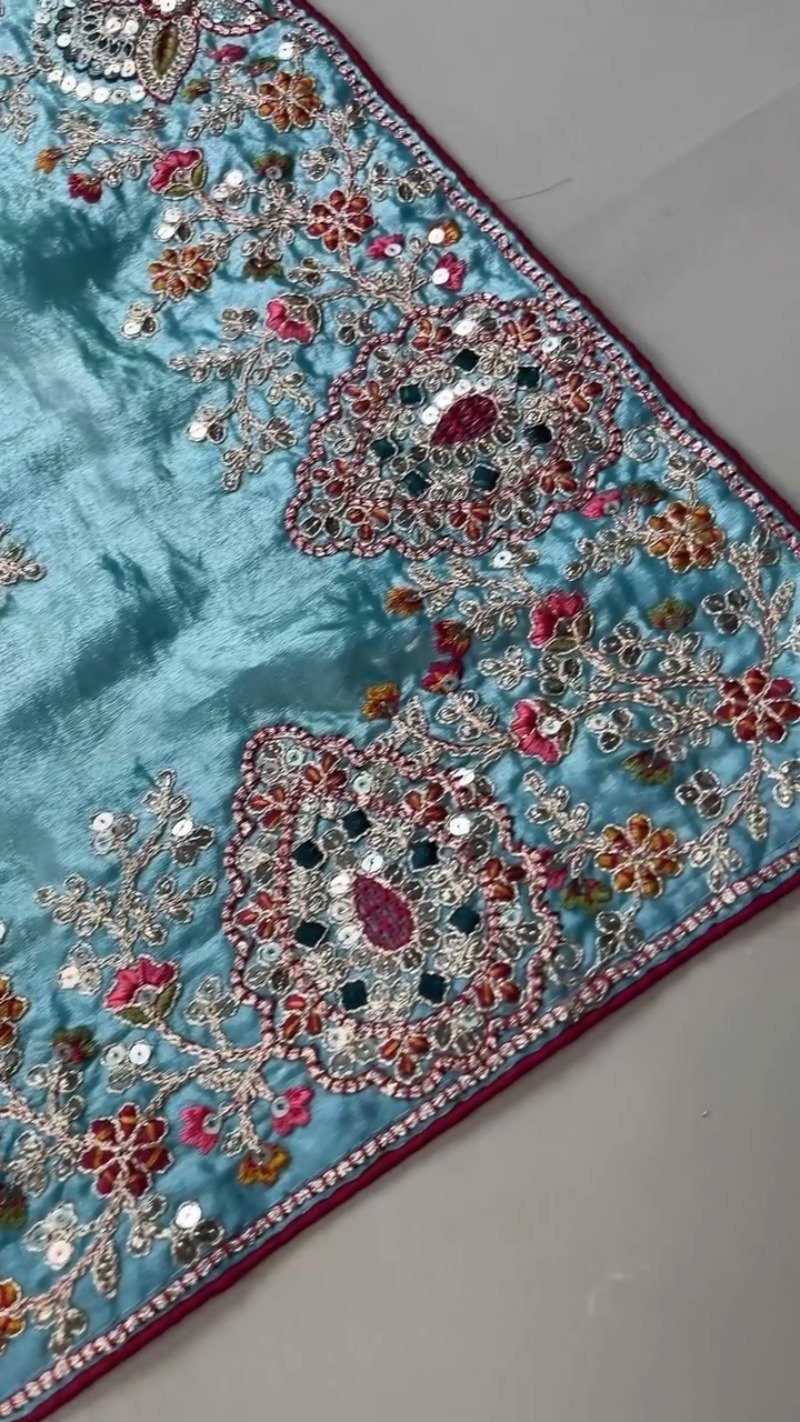 Enchanting Sky-Blue Saree with Magenta Contrast Embellished Blouse – Available in Sky-Blue & Magenta - Image 4