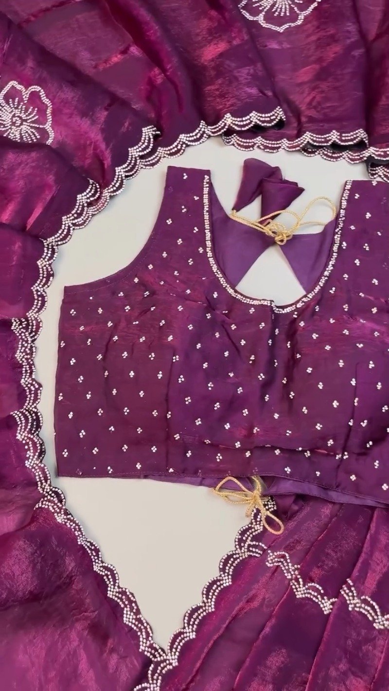 Royal Amethyst Scalloped Crystal Embellished Saree Set