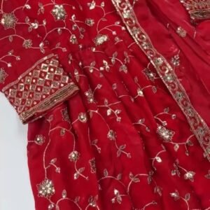 Enchanting Floral Sequined Kurta Set with Dupatta – Available in Crimson Red & Midnight Blue