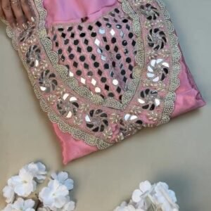 Blush Pink Mirrorwork & Pearl Embellished Kurta Set – Artisanal Elegance