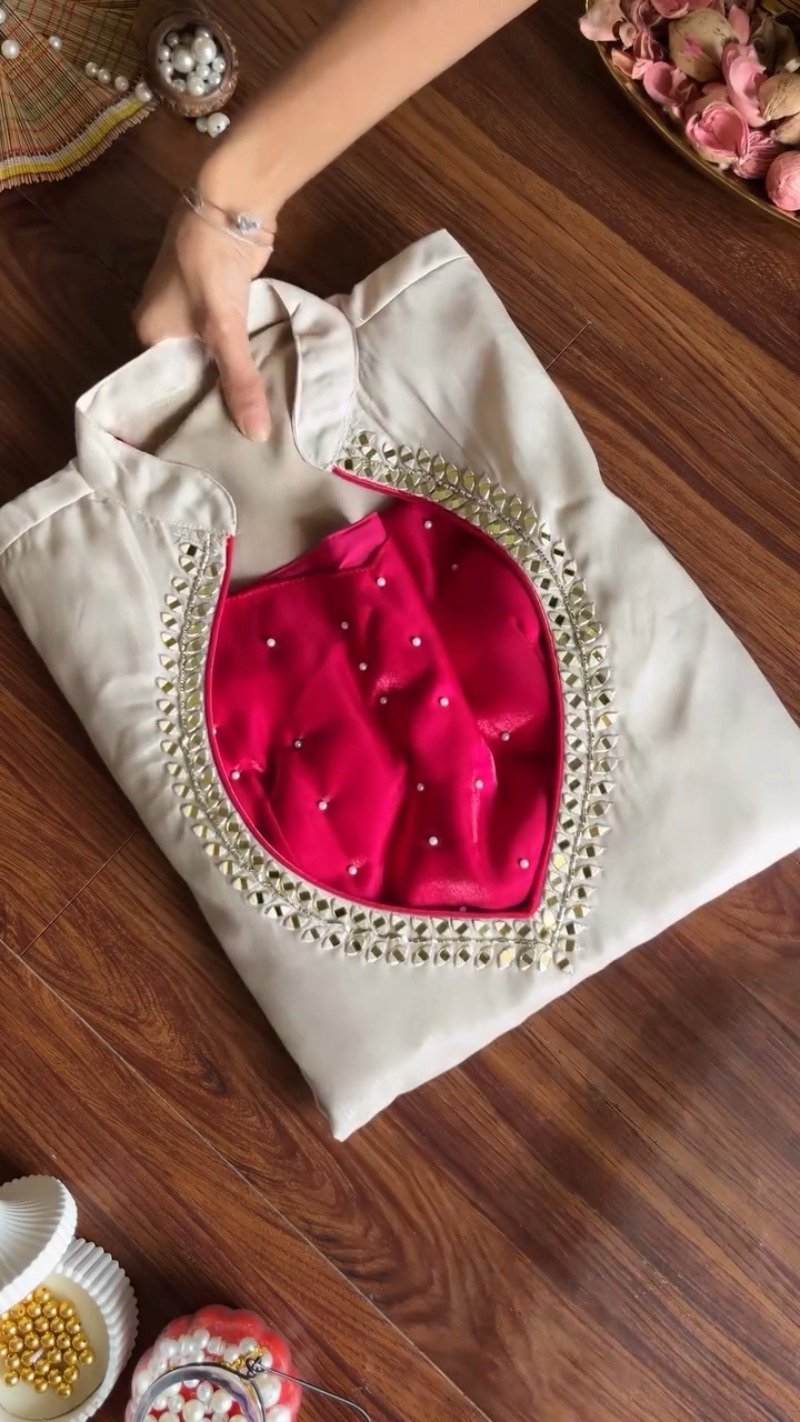 Ivory & Fuchsia Hand-Embellished Designer Kurta Set – Available in Ivory & Fuchsia
