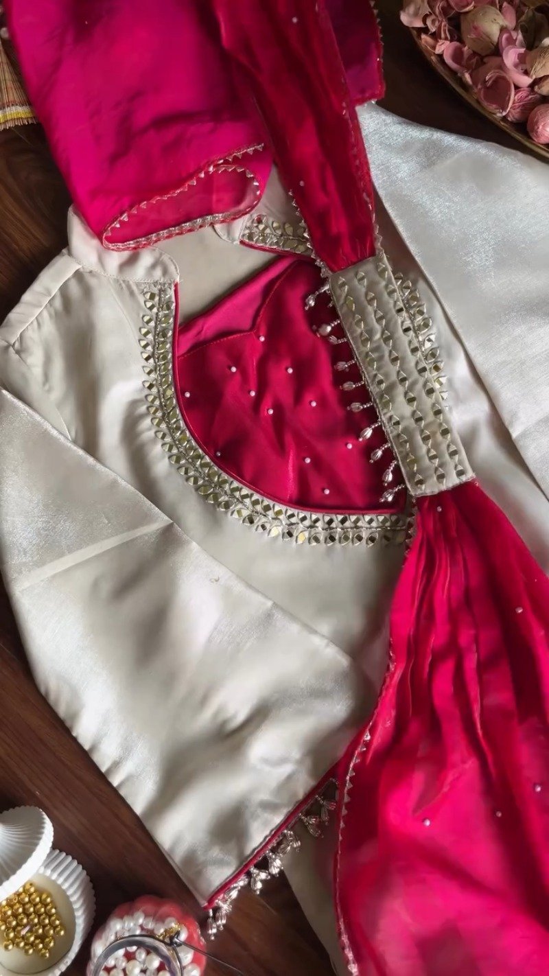 Ivory & Fuchsia Hand-Embellished Designer Kurta Set – Available in Ivory & Fuchsia - Image 5