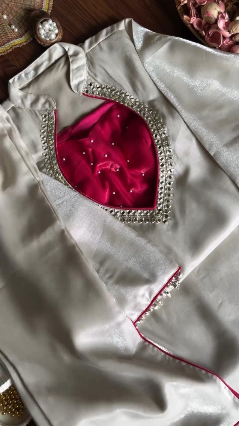 Ivory & Fuchsia Hand-Embellished Designer Kurta Set – Available in Ivory & Fuchsia - Image 6