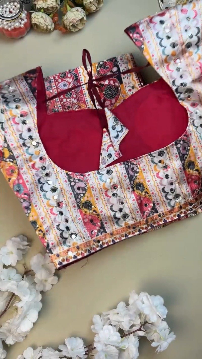 Vibrant Hexagonal Patchwork Lehenga Set with Mirror Work – Available in Traditional Red & Classic White - Image 3