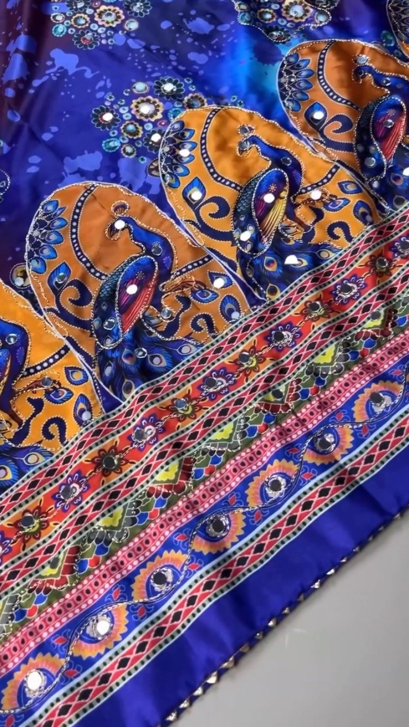 Vibrant Peacock Motif Printed Lehenga Choli Set with Mirror Work – Available in Vibrant Multicolour & Royal Blue - Image 6