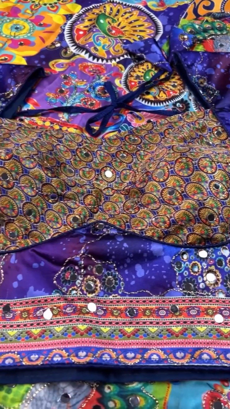 Vibrant Peacock Motif Printed Lehenga Choli Set with Mirror Work – Available in Vibrant Multicolour & Royal Blue - Image 8