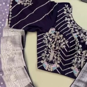 Opulent Lilac & Midnight Blue Handcrafted Silk Saree Set – Available in Lilac & Midnight Blue