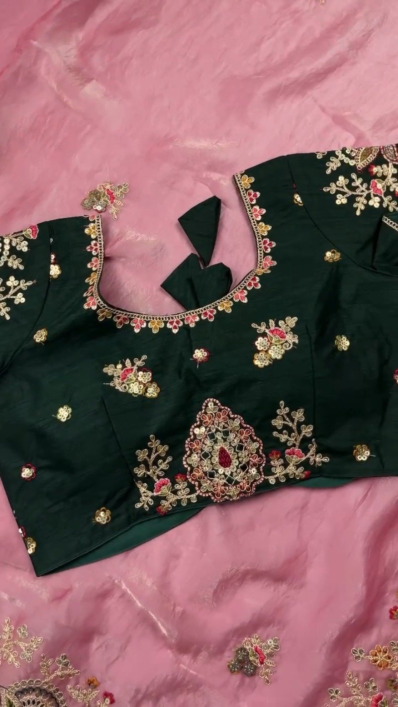 Opulent Sequinned Organza Saree Set with Hand-Embroidered Blouse – Available in Dusty Rose & Regal Burgundy - Image 5