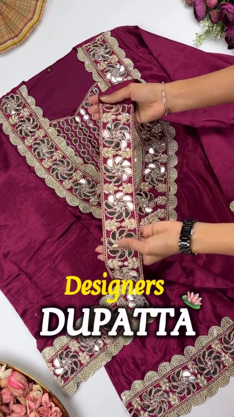 Royal Maroon Mirror-Work Kurta Set with Designer Dupatta - Image 5