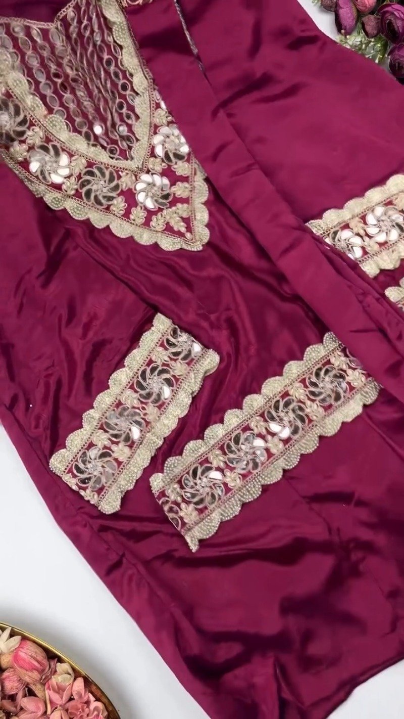 Royal Maroon Mirror-Work Kurta Set with Designer Dupatta - Image 6