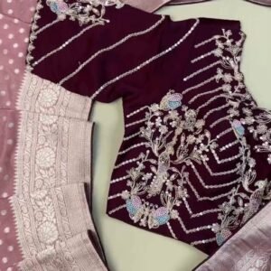 Regal Plum Zari-Woven Banarasi Saree with Hand-Embroidered Sequin Blouse