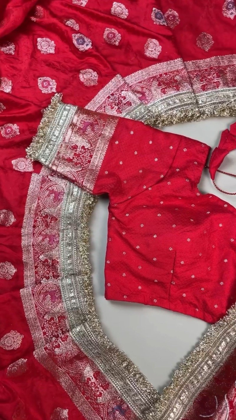 Regal Crimson Zardosi Handwork Banarasi Saree with Intricate Border
