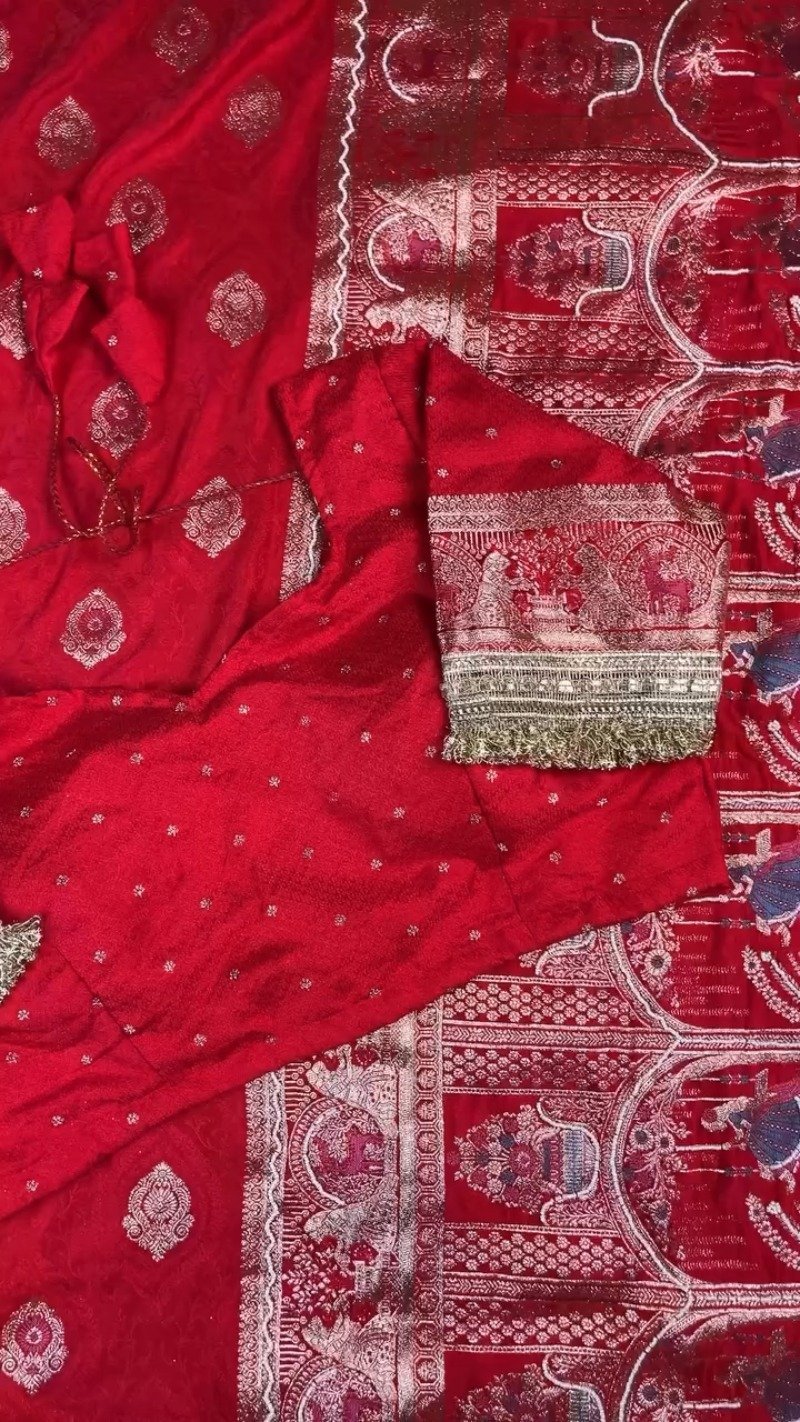 Regal Crimson Zardosi Handwork Banarasi Saree with Intricate Border - Image 6