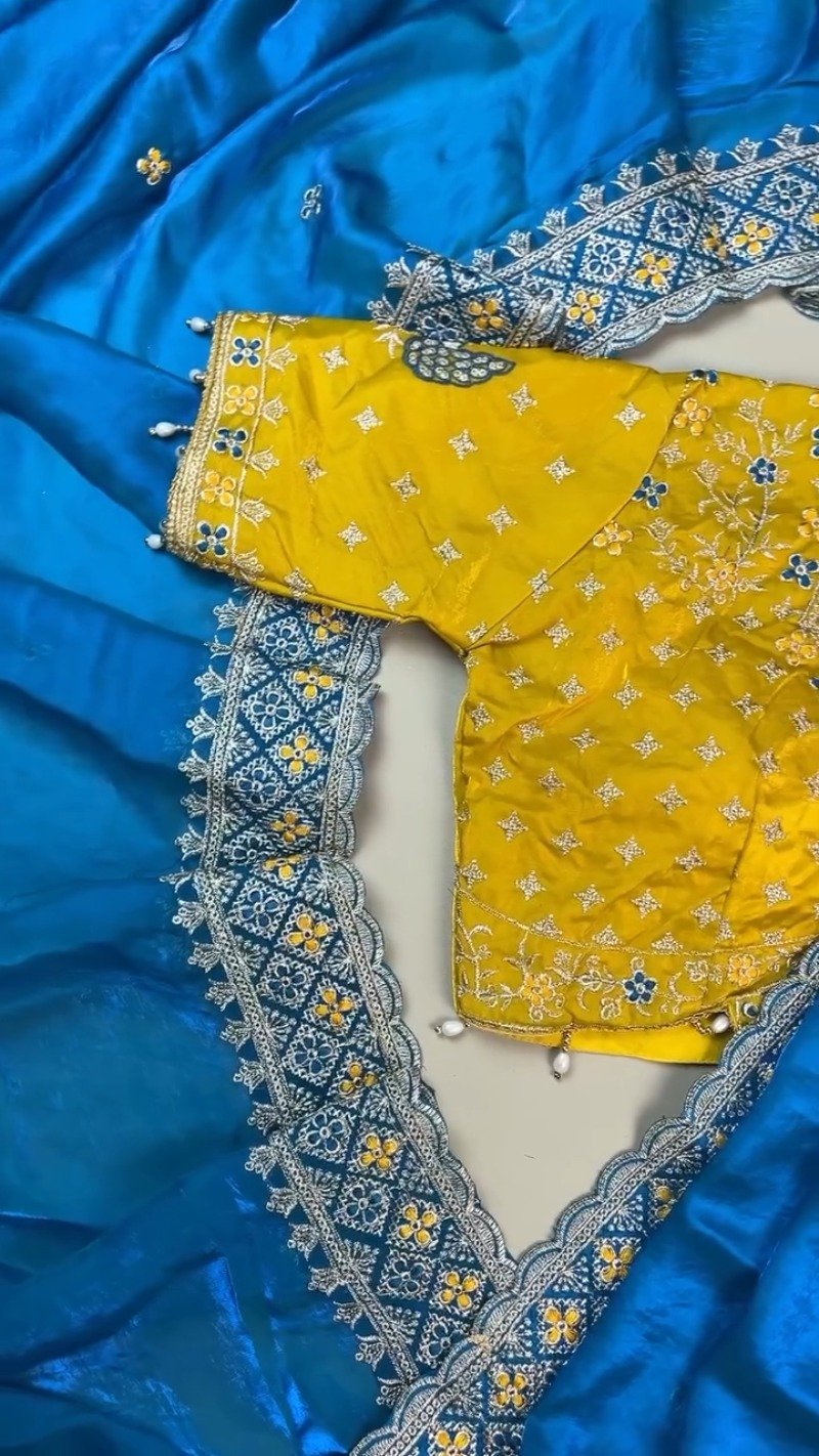 Royal Peacock Embroidered Silk Saree and Blouse Set – Available in Vibrant Yellow & Deep Blue
