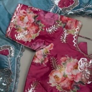Blossom Bloom Sequin-Embellished Floral Saree Set – Available in Magenta & Teal