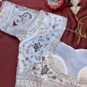 Opulent Ivory & Maroon Hand-Embroidered Sequin Saree Set – Available in Ivory & Deep Maroon