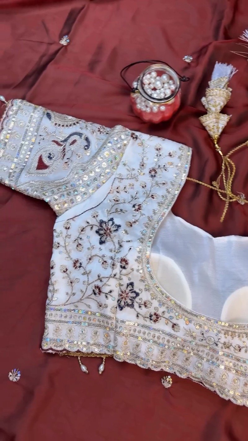 Opulent Ivory & Maroon Hand-Embroidered Sequin Saree Set – Available in Ivory & Deep Maroon