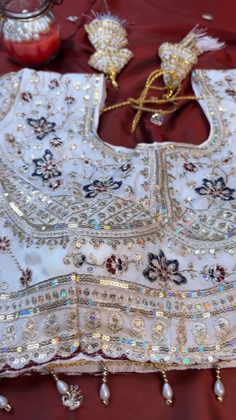 Opulent Ivory & Maroon Hand-Embroidered Sequin Saree Set – Available in Ivory & Deep Maroon - Image 6