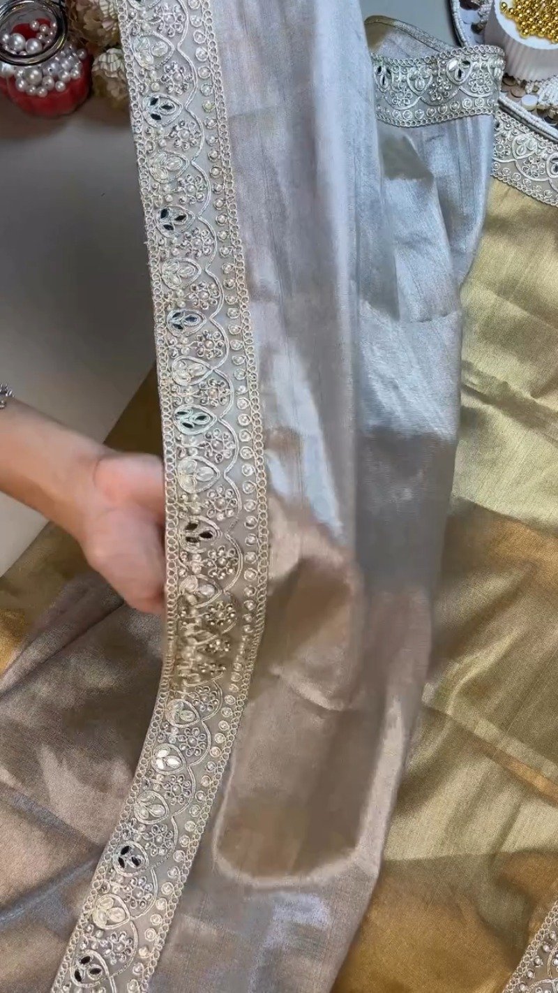 Opulent Gilded Silk & Metallic Shimmer Ethnic Ensemble – Available in Gold & Silver-Gold - Image 3