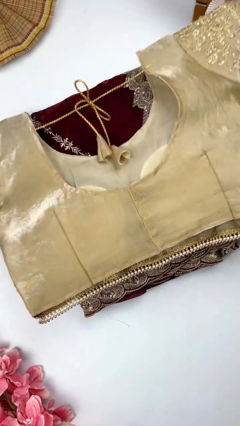 Opulent Wine & Gold Embroidered Saree Set – Available in Wine & Deep Maroon - Image 2