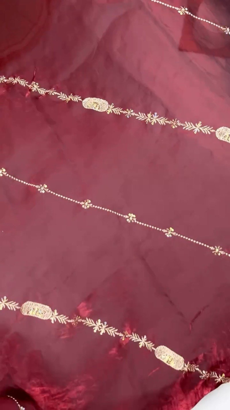 Opulent Wine & Gold Embroidered Saree Set – Available in Wine & Deep Maroon - Image 3