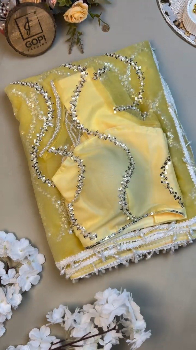 Sun-Kissed Radiance Sequin Embroidered Net Saree Set