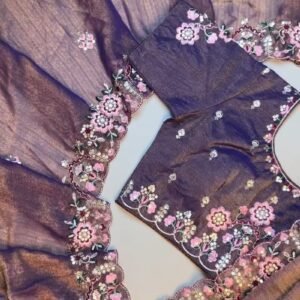 Royal Amethyst Shimmer Organza Saree & Embroidered Blouse Set