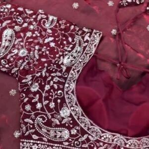 Regal Maroon Hand-Embellished Silk Saree with Heavy Zardosi Work – Available in Single Colour