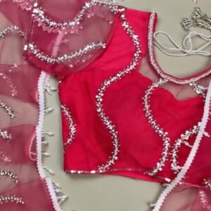 Rosy Radiance Sequinned Net Saree with Embellished Blouse